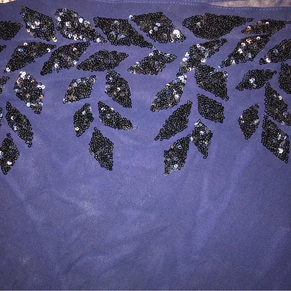 NWT XScape Chiffon Overlay Beaded Sleeve Cocktail Dress Size 16 Navy - Picture 9 of 11